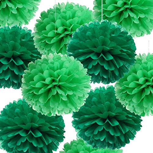 Adeer 14" Green Tissue Pom Poms Kit DIY Decorative Paper Flowers Ball for Birthday Party Wedding Baby Shower Home Outdoor Hanging Decorations, Pack of 10 - Image 1