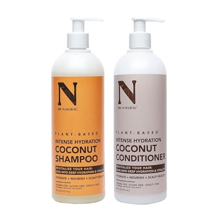Dr. Natural Intense Hydration Coconut Shampoo and Conditioner Set - Hydrating Shampoo for Dry Hair - Clarifying Shampoo to Control Frizz - 2 pc - Image 1
