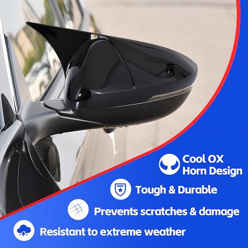 Alicatong Side Rear View Mirror Cover Exterior Accessories Rearview Wing Mirror Caps Cover Ox Horn Door Side Moulding Trim Compatible With Honda 10th 11th accord 2018-2023 2024 2025 Glossy Black - Image 2