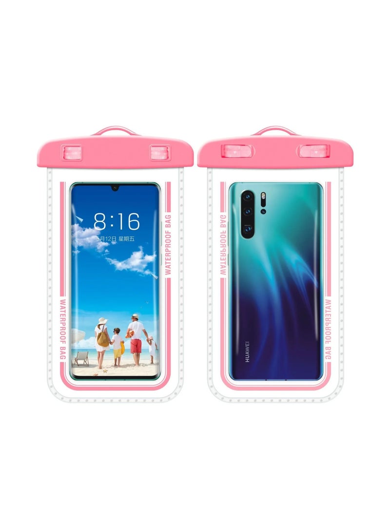 2PCS Transparent Waterproof Phone Case, IPX8 Certified 30M Underwater Cellphone Dry Bag with Lanyard, Large Universal Waterproof Phone Pouch Fit for up to 7.2'', DD07-2 (Pink)  - Image 1