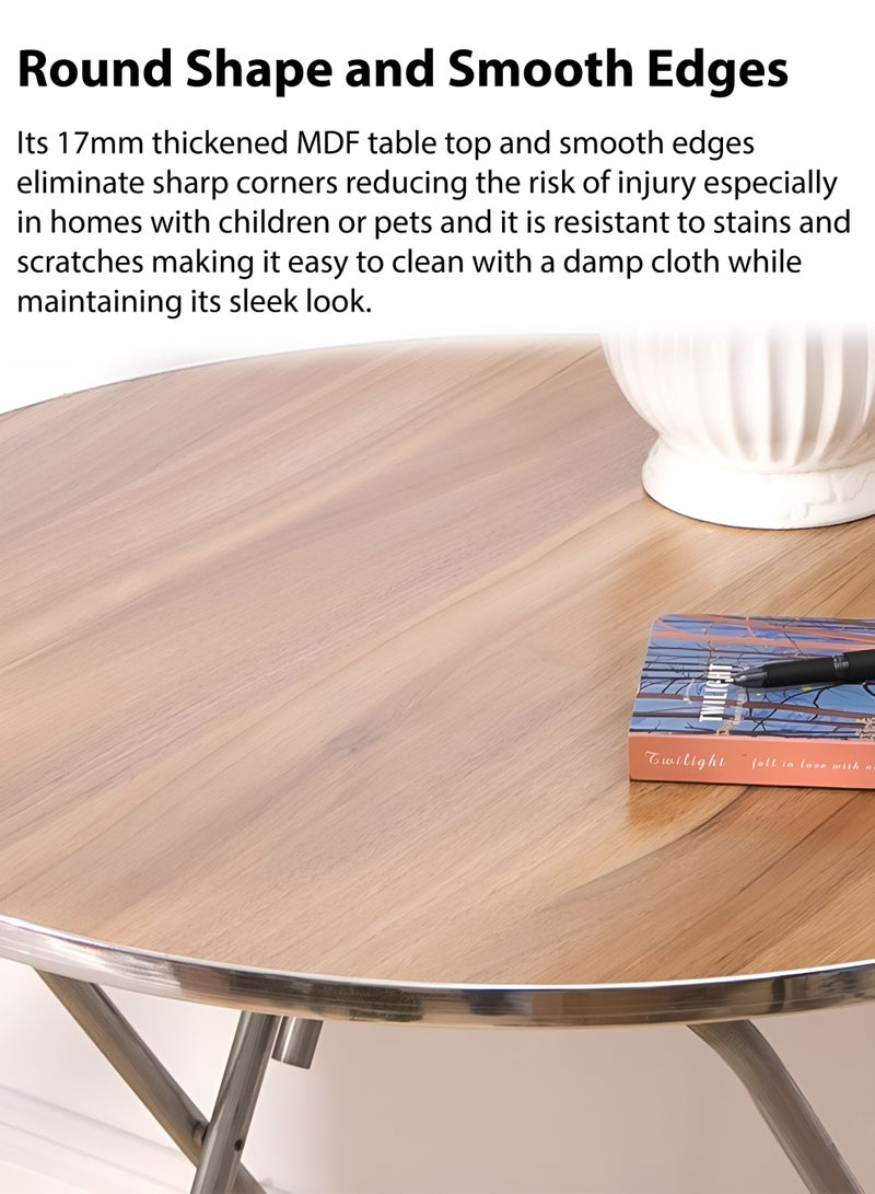 Toshionics Foldable Round Coffee –60x70cm Table with Faux Marble Top & Rust Gold Metal Frame, Portable Folding Side Table for Living Room, Balcony, and Outdoor Use, White - Image 4