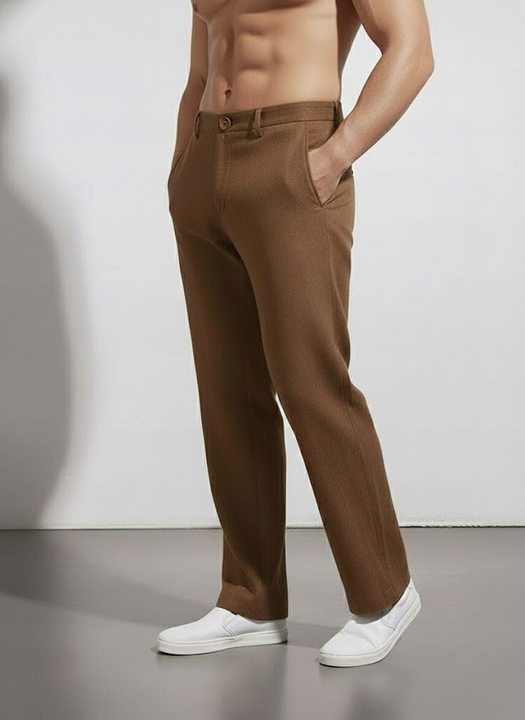 SMOWKLY Casual Trousers for Men |Men’s Regular Fit Straight Pants |Comfortable Stylish Trousers for Men |Soft Fabric Chinos for Everyday Wear, Travel & Office |Linen Cotton Bottom Wear(1692_BRN_30) - Image 3
