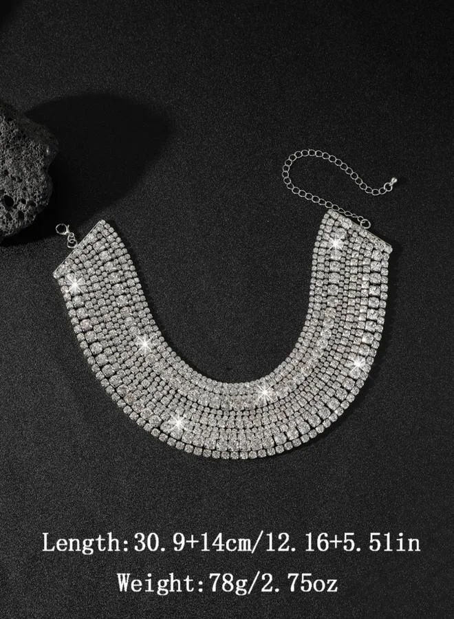 تايك تو قلادة تشوكر فضية كريستالية بطبقات