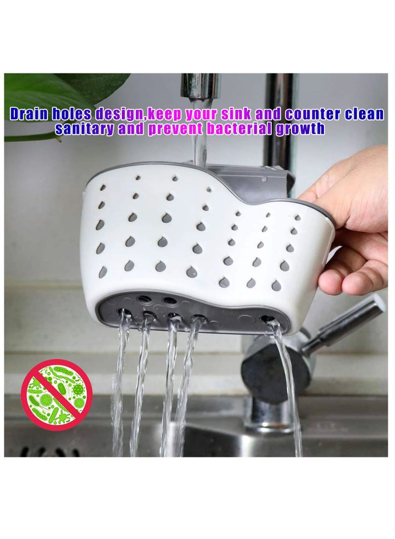 Kitchen Sink Caddy Shelf Soap Sponge Drain Rack Holder Double Decker Hanging Basket Storage Suction Cup Beige - Image 5