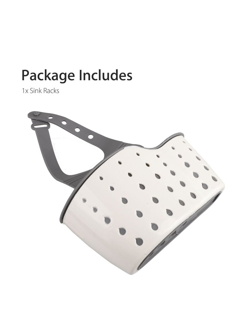 Kitchen Sink Caddy Shelf Soap Sponge Drain Rack Holder Double Decker Hanging Basket Storage Suction Cup Beige - Image 2