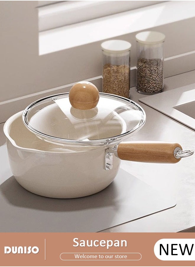 DUNISO Saucepan with Lid, Small Cooking Pot with Pour Spout, Non Stick Sauce Pan, Nonstick Milk Pan for Induction, Gas and Electric Hobs, Perfect for Cooking Gravies, Pasta, Vegetable and More  - Image 1