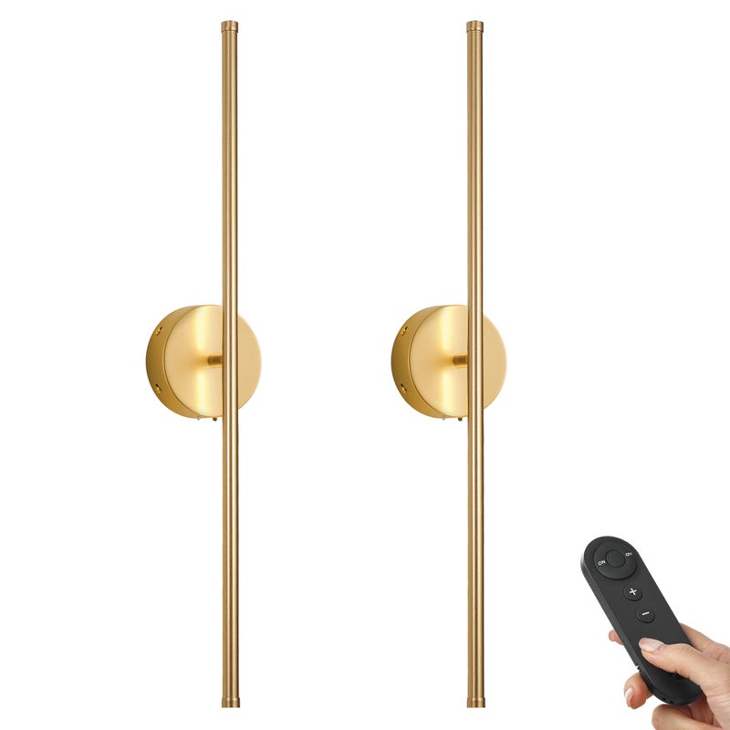 KARTOOSH Battery Operated Wall Sconces with Remote Control Dimmable Wall Sconces Set of Two 350Rotate 3000K LED Gold Wireless Wall Light for Living Room Bedroom Hallway 283 Inch 2 Pack