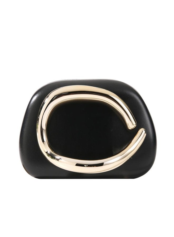 Dreubea Minimalist Gold-Tone Art Deco Clutch Bag - Elegant Metallic Accent Evening Handbag Purse for Women Black - Image 1