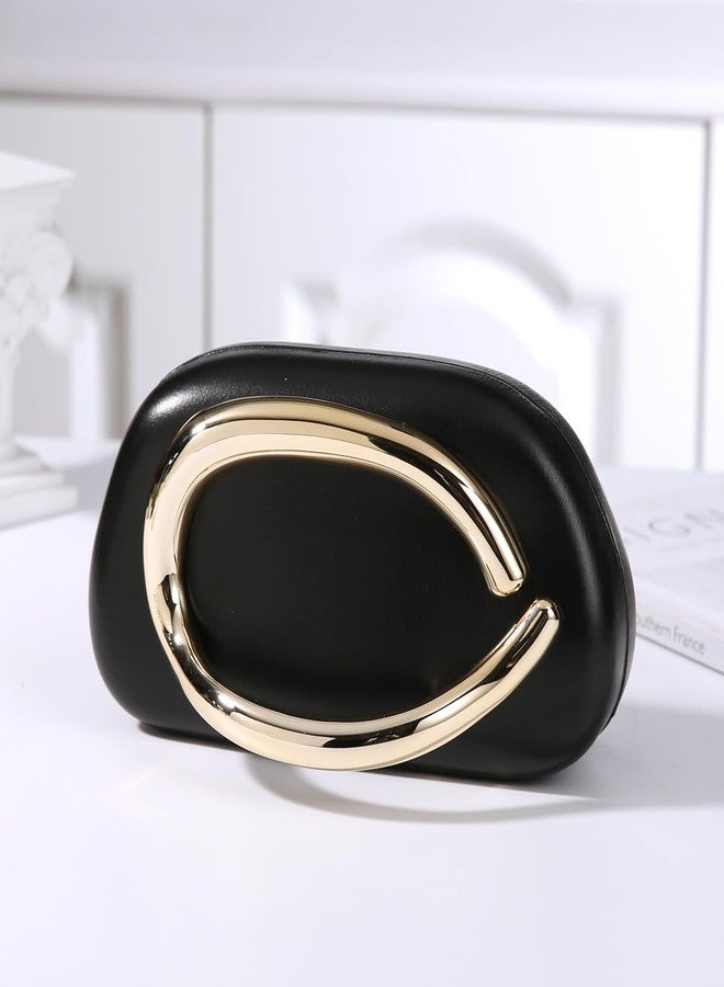 Dreubea Minimalist Gold-Tone Art Deco Clutch Bag - Elegant Metallic Accent Evening Handbag Purse for Women Black - Image 2