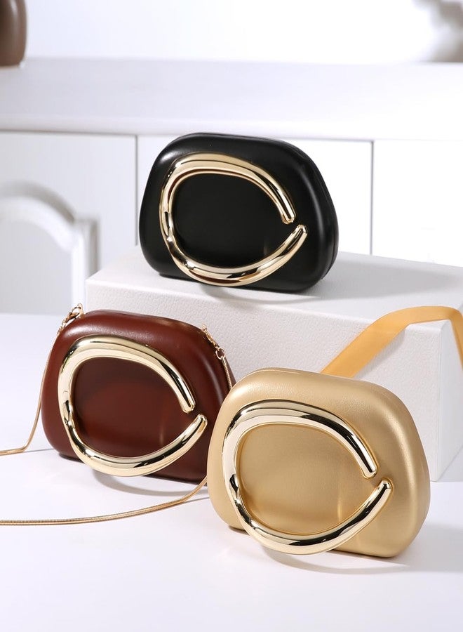 Dreubea Minimalist Gold-Tone Art Deco Clutch Bag - Elegant Metallic Accent Evening Handbag Purse for Women Black - Image 3