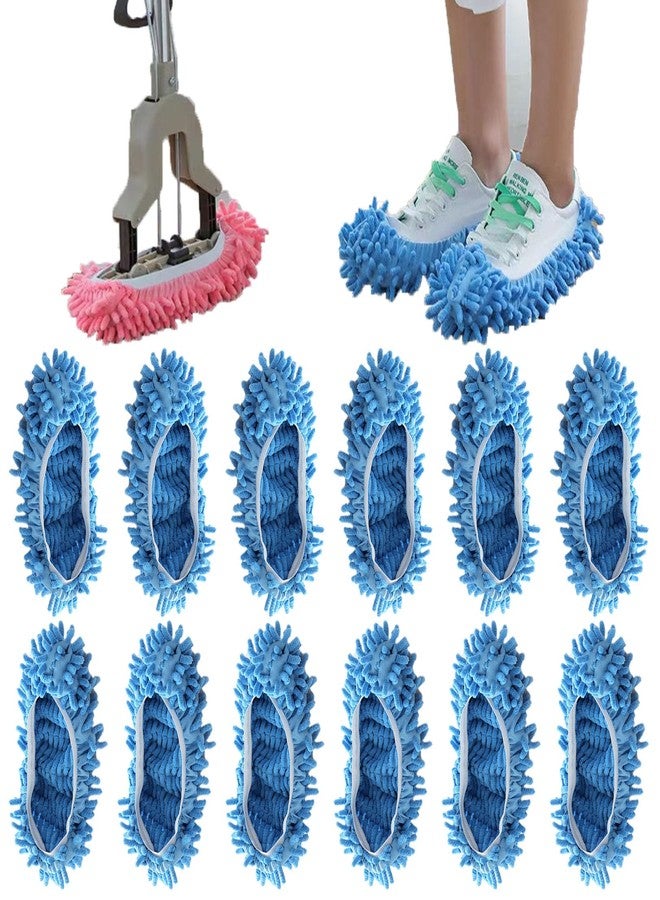 acdiac 6 Pairs (12 Pieces) Dust Mop Slippers Shoe Cover Multi-Function Soft Washable Reusable Floor Cleaning Shoe Cover House Kitchen Office Cleaning Tools (Blue) - Image 1