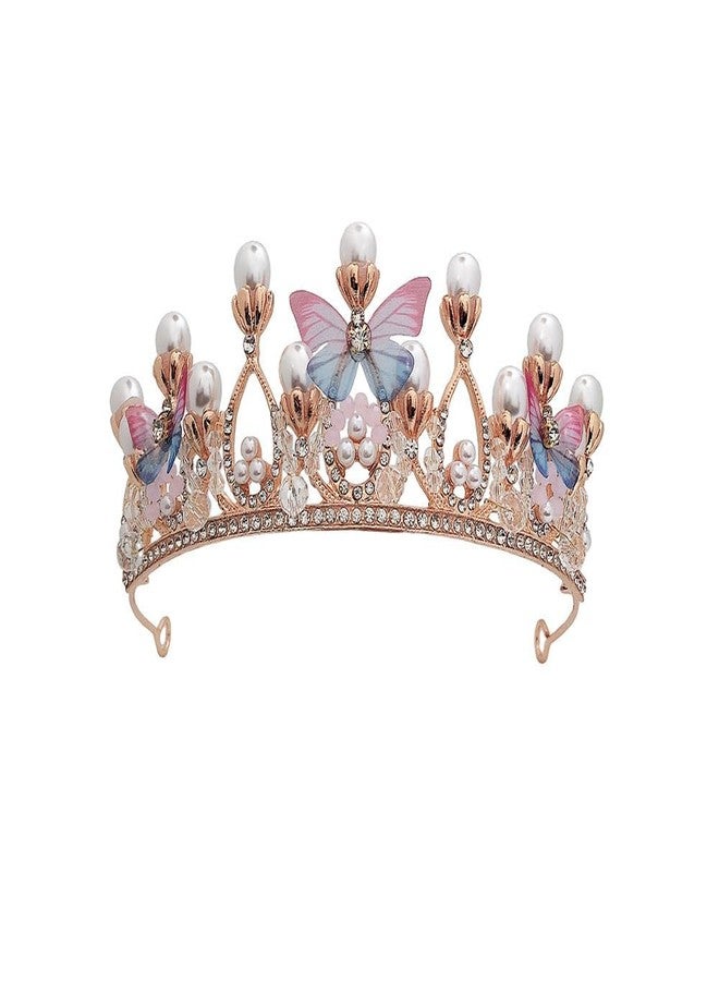 FEBLICH Crystal Tiara And Crown For Women Stylish Headband Crown Girls Princess Dress And Accessories For Girls Kids Queen Princess Wedding Bridal Birthday Gift Hair Accessories (Rose Gold) - Image 1
