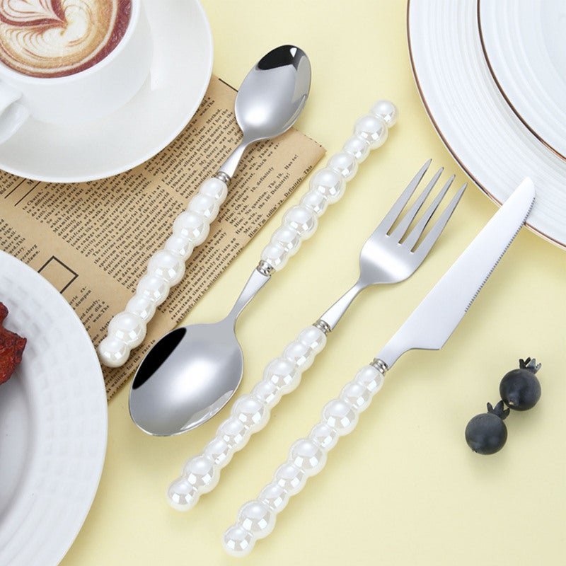 Luxury Flatware Set 304 Stainless Steel Pearl Ceramic Handle Cutlery Set - Fine Workmanship Stainless Steel Utensils for Home Restaurant - Image 2