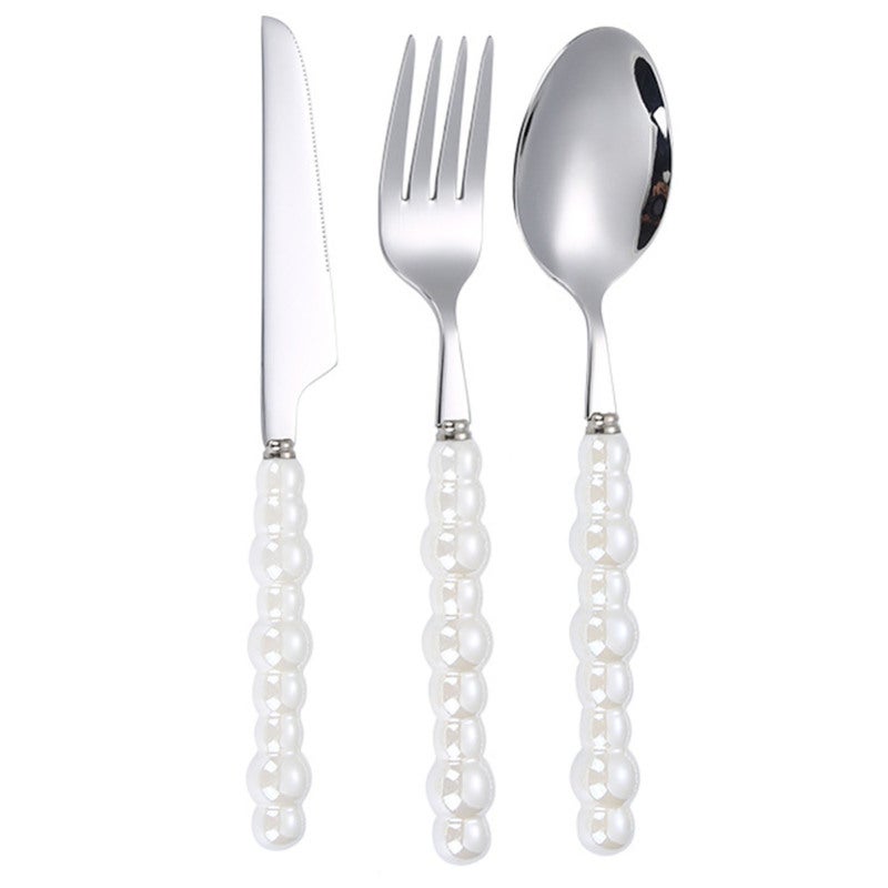 Luxury Flatware Set 304 Stainless Steel Pearl Ceramic Handle Cutlery Set - Fine Workmanship Stainless Steel Utensils for Home Restaurant - Image 3