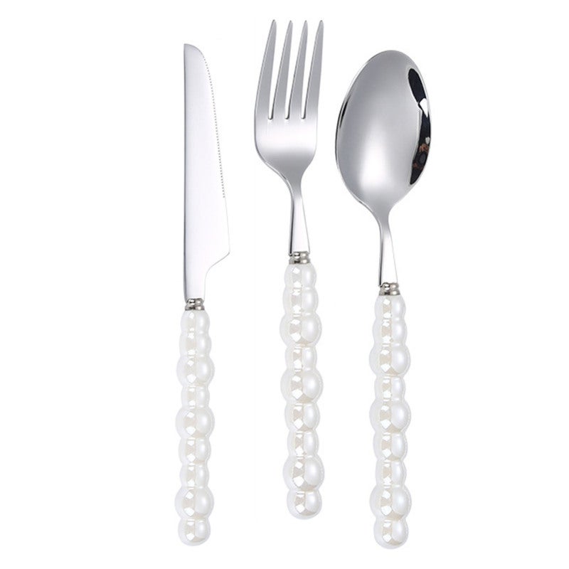 Luxury Flatware Set 304 Stainless Steel Pearl Ceramic Handle Cutlery Set - Fine Workmanship Stainless Steel Utensils for Home Restaurant - Image 1