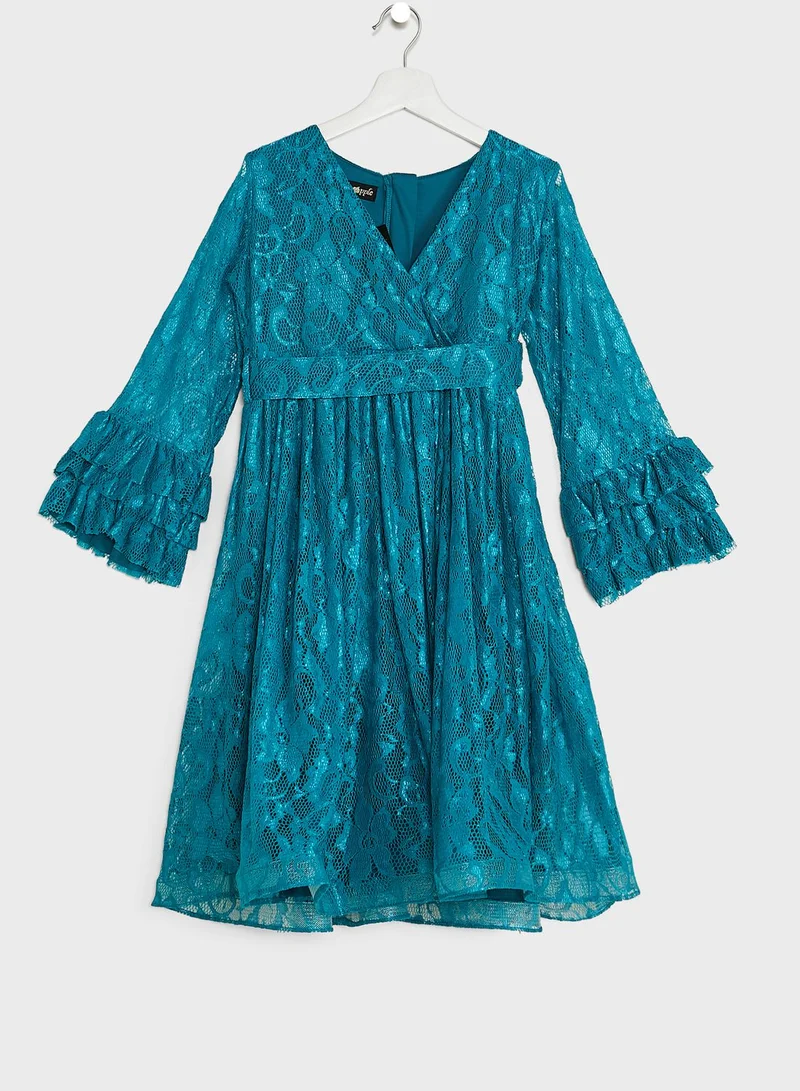 Little Golden Apple Kids Little Solid Lace V neck Dress