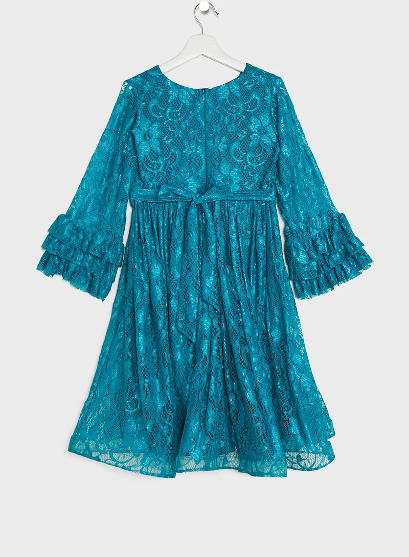 Little Golden Apple Kids Little Solid Lace V neck Dress