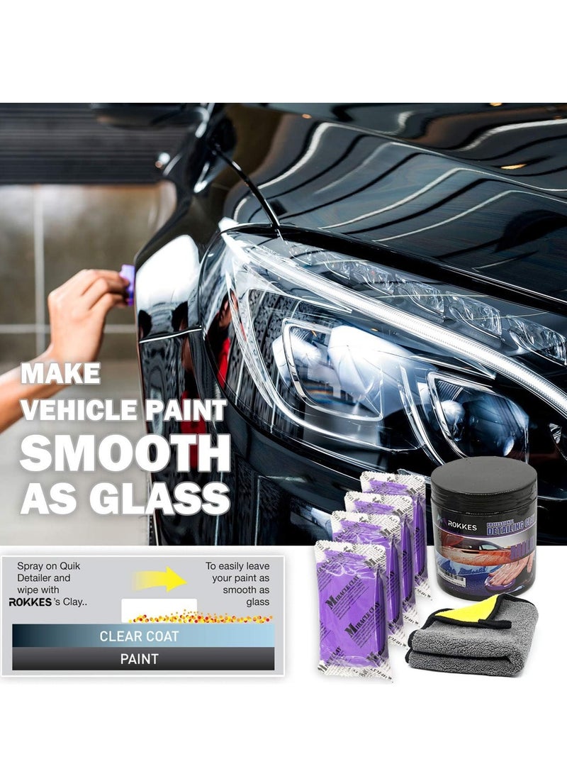ROKKES Clay Bar Car Detailing Clay Clay Bars Magic Clay Bar Kit Premium 4 Block each 100g Mild Grade Auto Clay Bar with Washing and Adsorption Capacity for Glass Vehicles and Much More Cleaning Towel Included - Image 1