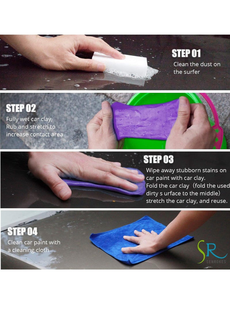 ROKKES Clay Bar Car Detailing Clay Clay Bars Magic Clay Bar Kit Premium 4 Block each 100g Mild Grade Auto Clay Bar with Washing and Adsorption Capacity for Glass Vehicles and Much More Cleaning Towel Included - Image 2