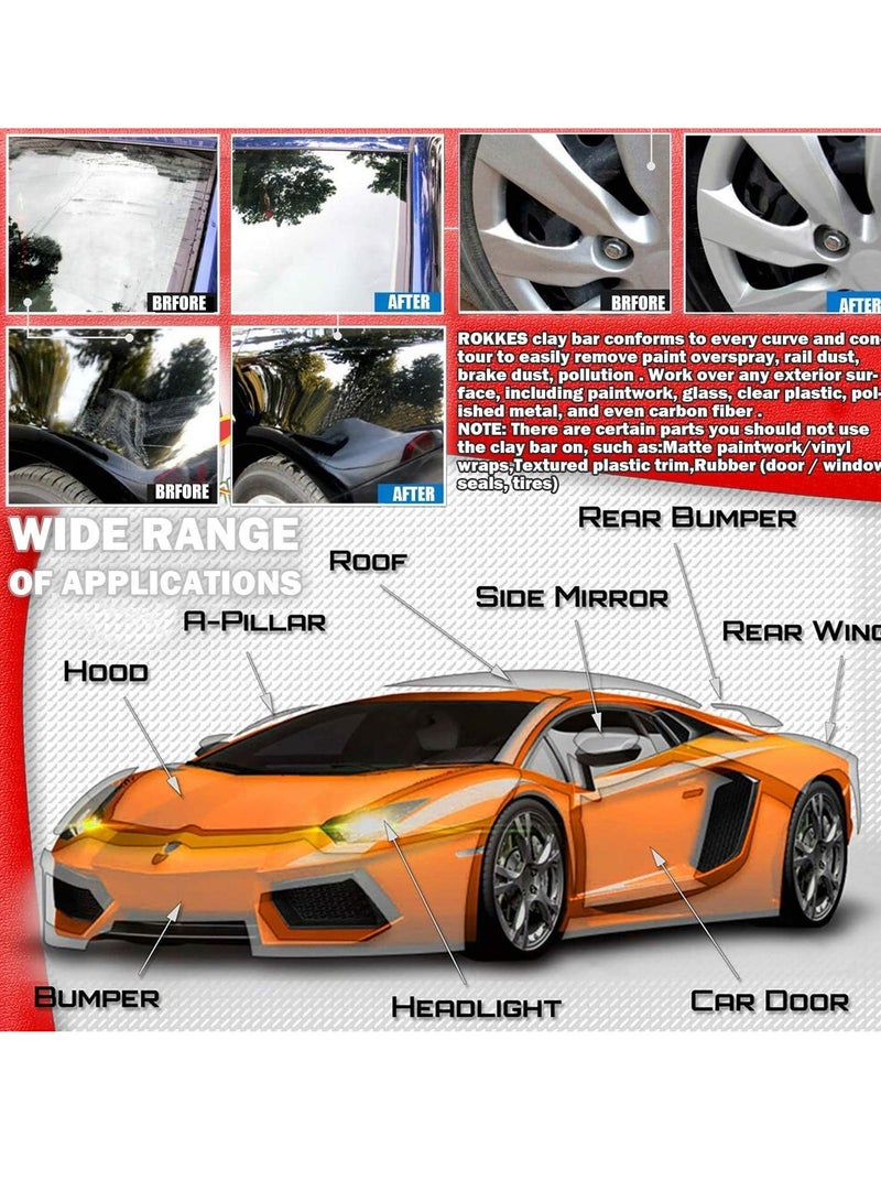 ROKKES Clay Bar Car Detailing Clay Clay Bars Magic Clay Bar Kit Premium 4 Block each 100g Mild Grade Auto Clay Bar with Washing and Adsorption Capacity for Glass Vehicles and Much More Cleaning Towel Included - Image 4