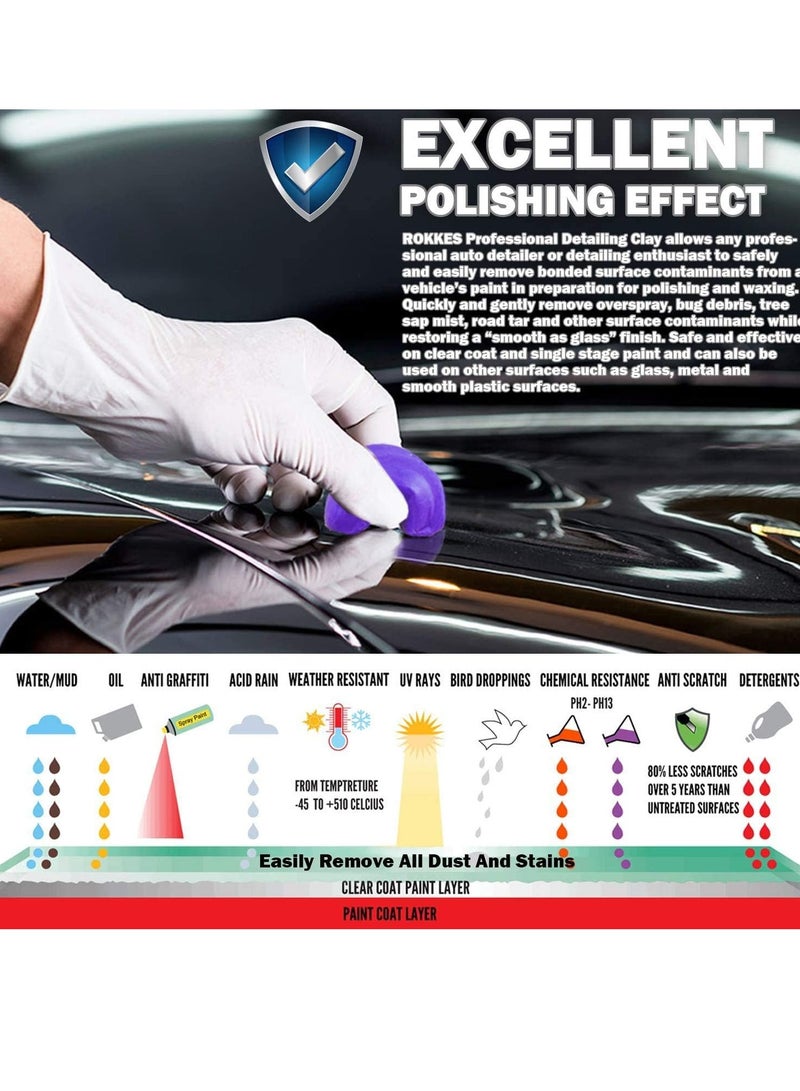 ROKKES Clay Bar Car Detailing Clay Clay Bars Magic Clay Bar Kit Premium 4 Block each 100g Mild Grade Auto Clay Bar with Washing and Adsorption Capacity for Glass Vehicles and Much More Cleaning Towel Included - Image 3