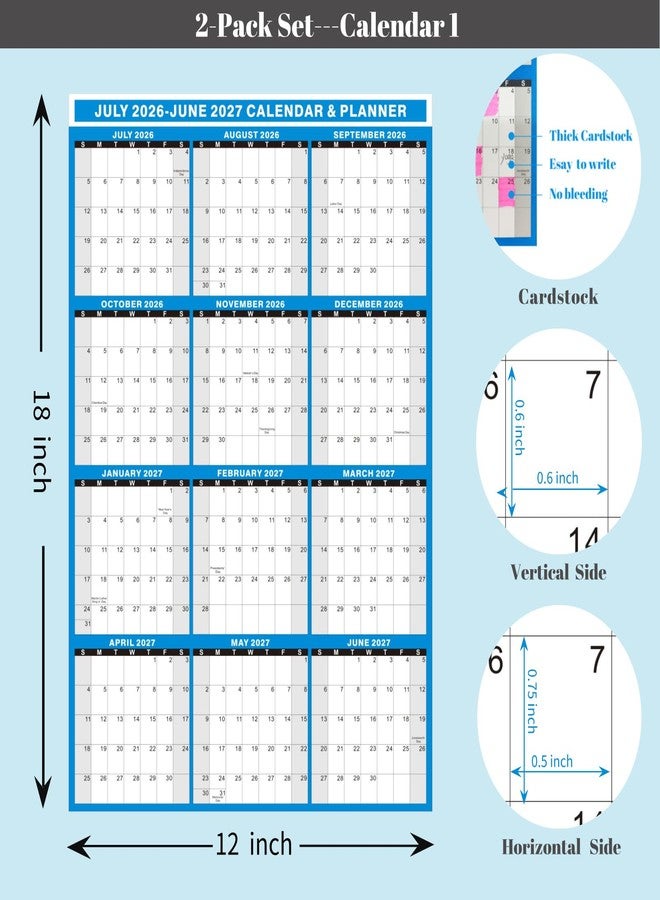 YvnShine 2026-2027 Academic Calendar 2 Pack Set -18x24" Laminated and 12x18" Cardstock, 12 Month July 2026 to June 2027, Reversible Vertical/Horizontal, for Office, Home, School - Image 3
