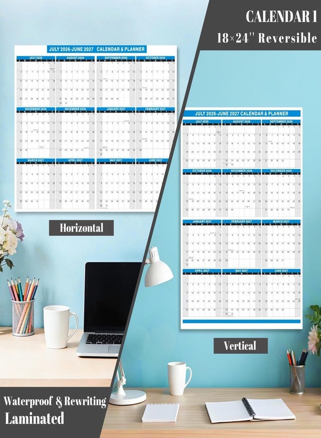 YvnShine 2026-2027 Academic Calendar 2 Pack Set -18x24" Laminated and 12x18" Cardstock, 12 Month July 2026 to June 2027, Reversible Vertical/Horizontal, for Office, Home, School - Image 5