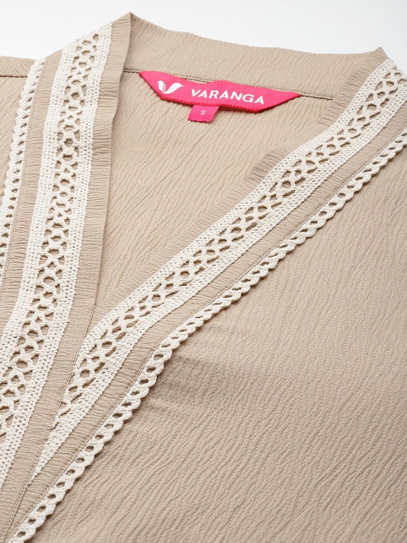 Varanga Women Beige Cotton Lace Detailed Co-Ord Sets - Image 4