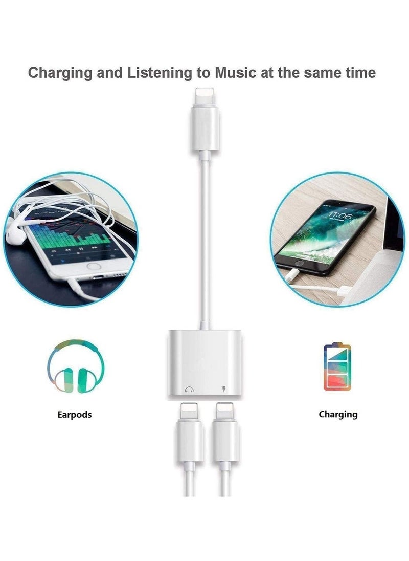 Generic - iPhone Headphones Adapter Splitter 2 in 1 Dual Lightning Charger Cable Aux Audio Adapter Converter for iPhone 14/13/12/11/XS/XR/X/8/7/6/iPad Support Calling+Charging+Music Control - Image 1