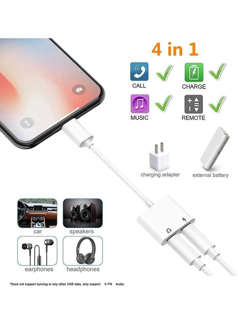 Generic - iPhone Headphones Adapter Splitter 2 in 1 Dual Lightning Charger Cable Aux Audio Adapter Converter for iPhone 14/13/12/11/XS/XR/X/8/7/6/iPad Support Calling+Charging+Music Control - Image 1