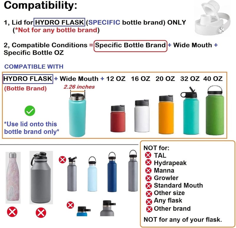 DBIW Lid for Hydro Flask 32 40 oz Wide Mouth, Replacement Lids Compatible with Hydro Flask Wide Mouth Water Bottle, Top Spout Lid with Handle, Wide Mouth Lid Chug Cap Accessories - Image 3