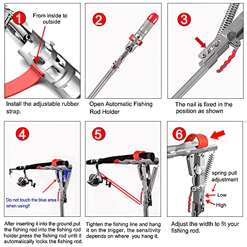 LBW Automatic Spring Fishing Rod Holder for Ground Bank Fishing Pole Holder Hook Setter Adjustable High Sensitivity Stainless Steel Spring Loaded Rod Holder for Fishing 1 Pack - Image 4