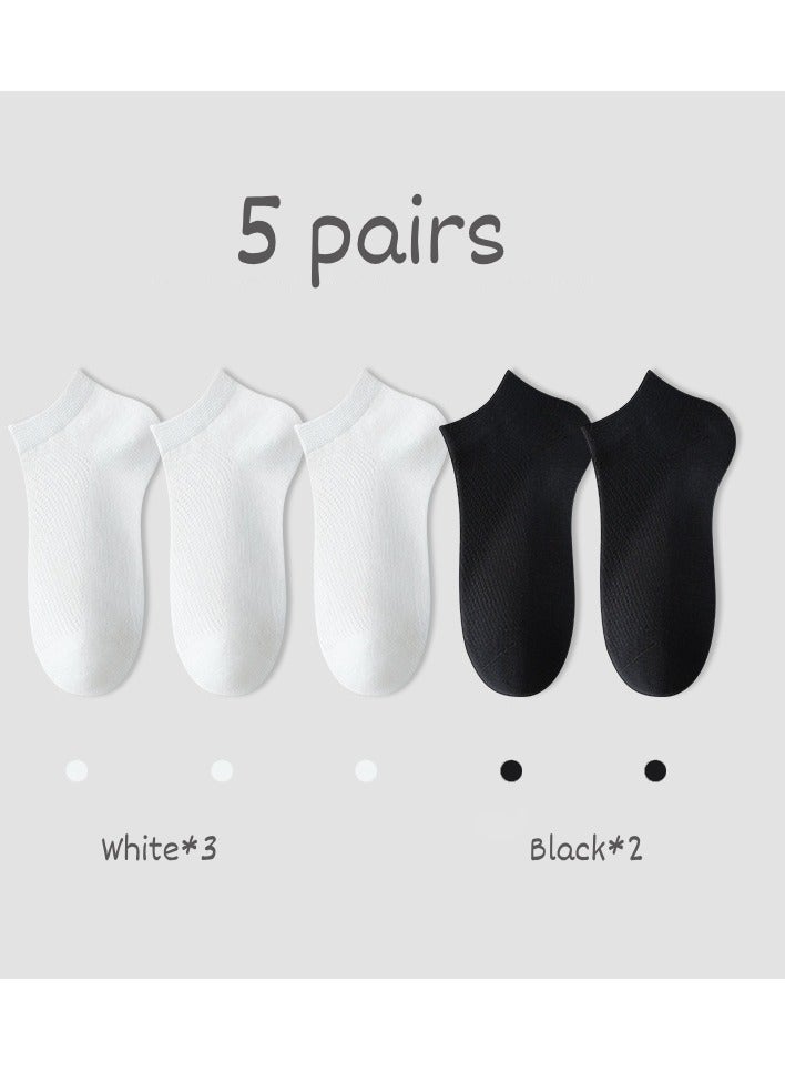 infino Women's breathable cotton mesh socks ultra-thin antibacterial deodorant sweat-absorbent cool boneless socks short socks light and comfortable suitable for spring and summer - 5 pairs black + white  - Image 1