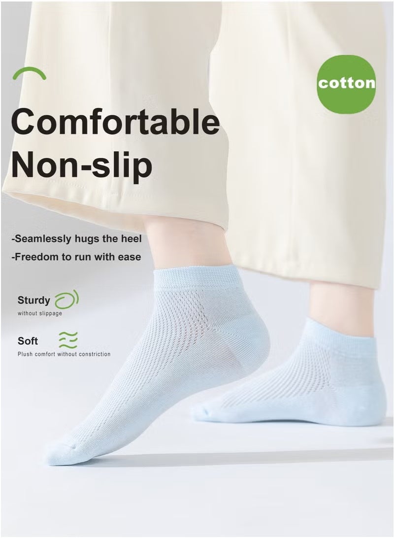 infino Women's breathable cotton mesh socks ultra-thin antibacterial deodorant sweat-absorbent cool boneless socks short socks light and comfortable suitable for spring and summer - 5 pairs black + white  - Image 4
