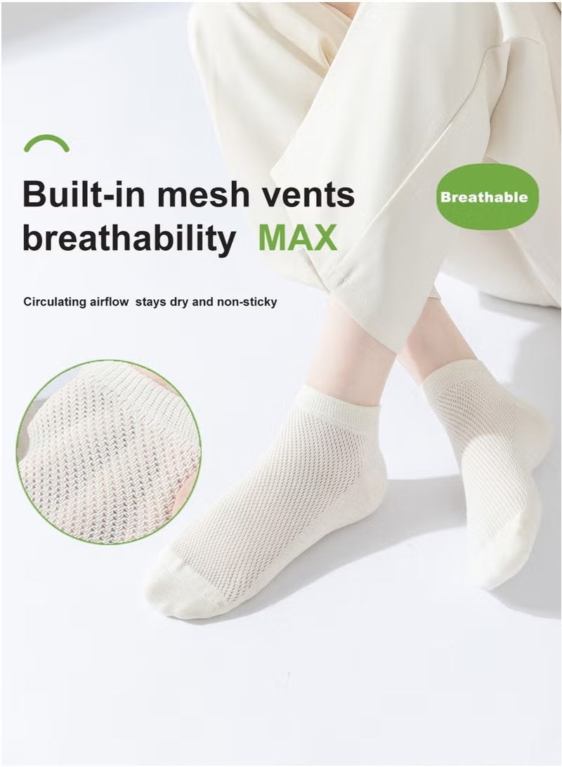 infino Women's breathable cotton mesh socks ultra-thin antibacterial deodorant sweat-absorbent cool boneless socks short socks light and comfortable suitable for spring and summer - 5 pairs black + white  - Image 3