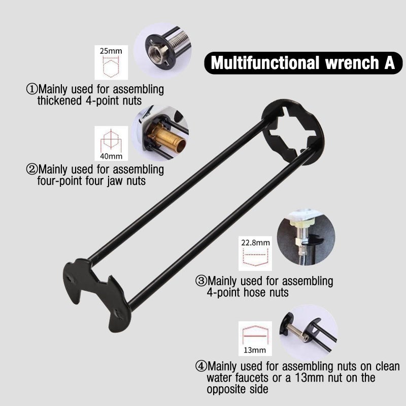 Kitchenassist 2Pcs Basin Wrench Multifunctional Sink Wrench 7 Sizes Faucet Tool Four-Jaw Hex Spanner Universal Plumbers Tool For Tight Spaces Kitchen Bathroom Home - Image 3