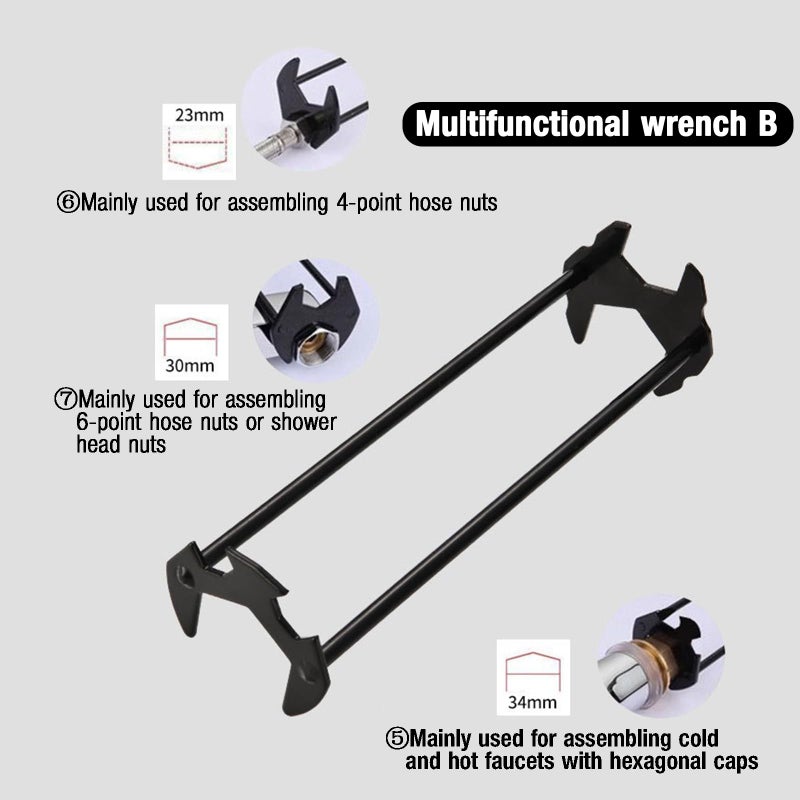 Kitchenassist 2Pcs Basin Wrench Multifunctional Sink Wrench 7 Sizes Faucet Tool Four-Jaw Hex Spanner Universal Plumbers Tool For Tight Spaces Kitchen Bathroom Home - Image 4
