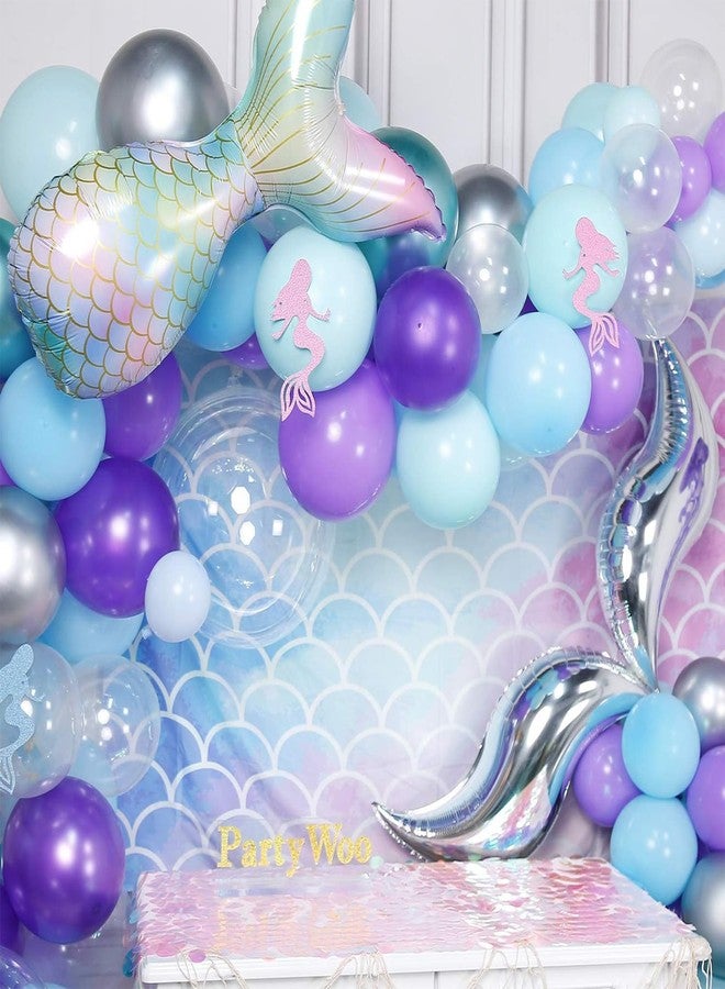PartyWoo Mermaid Balloons Garland Kit, 180pcs Mermaid Backdrop, Mermaid Tail Balloons, Mermaid Stickers, Paper Jellyfish, Giant Bobo Balloons, Green Silver Purple Metallic Balloons, Blue Mint Balloons - Image 2