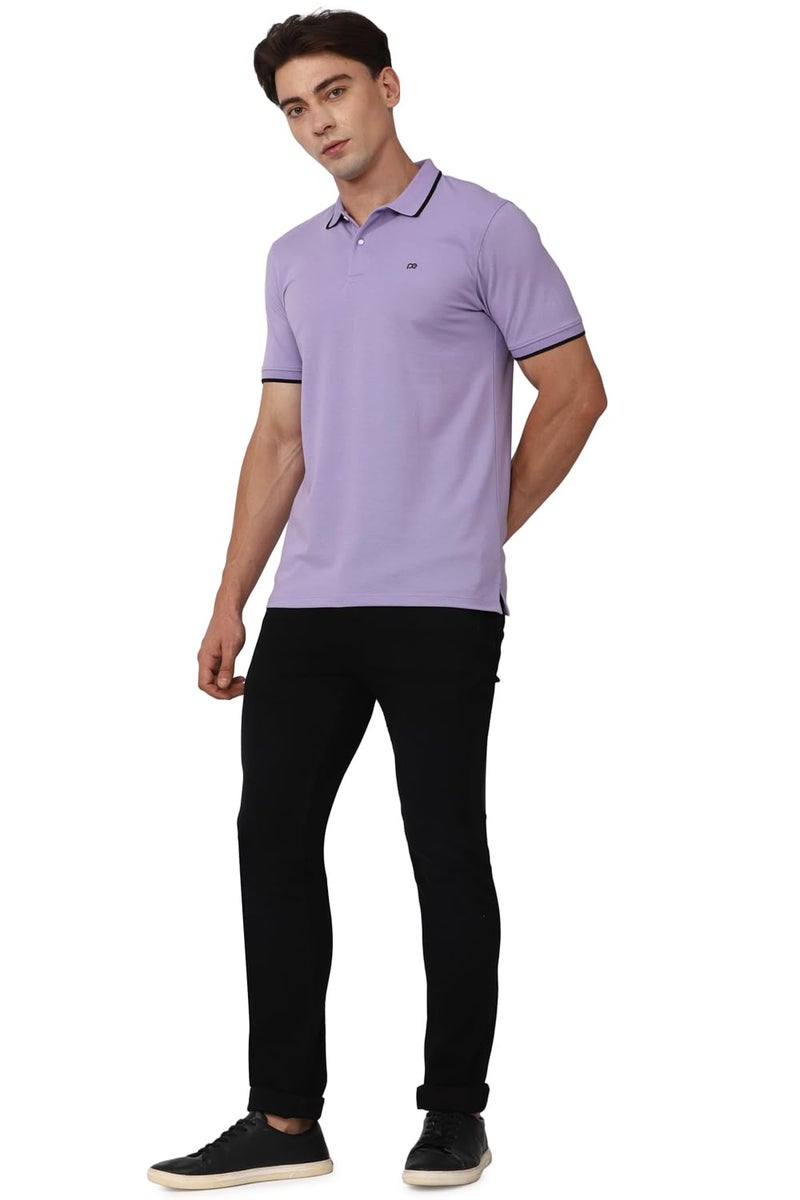 Peter England Men's Snug Fit Solid Polo T-Shirt with Coloured Collar Tipping| Cotton Rich| Premium Pique Weave Lilac, Small - Image 2