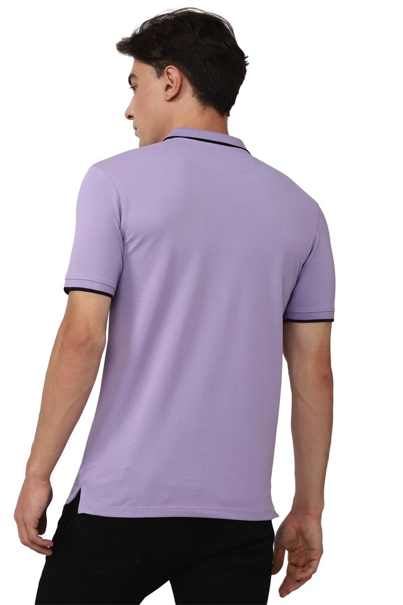 Peter England Men's Snug Fit Solid Polo T-Shirt with Coloured Collar Tipping| Cotton Rich| Premium Pique Weave Lilac, Small - Image 5