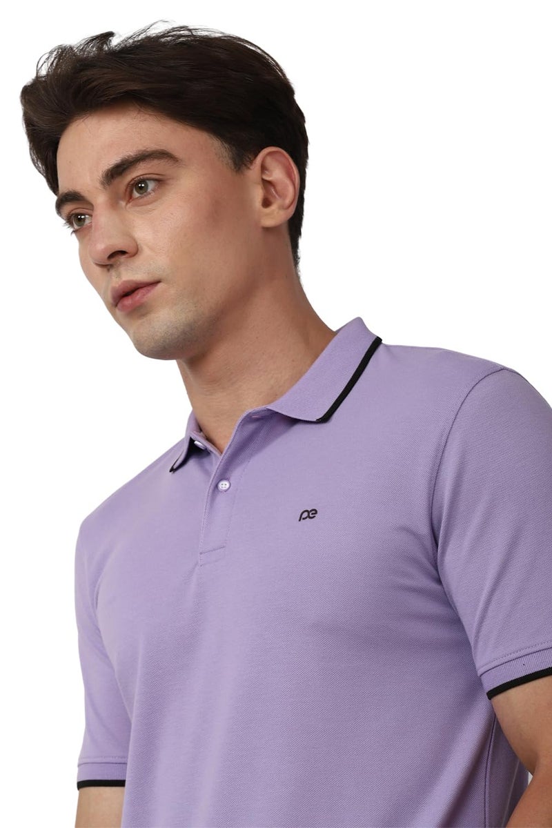 Peter England Men's Snug Fit Solid Polo T-Shirt with Coloured Collar Tipping| Cotton Rich| Premium Pique Weave Lilac, Small - Image 4