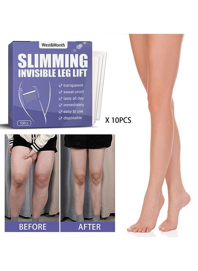 West&Month - 10Pcs Thigh Lift Tape Transparent lifting Adhesive Bandage Patch for Leg Body Sagging Skin Fat Anti Chafing Ultra Thin Inner Paste Waterproof Pad Disposable Shaping Leg Lifting Stickers - Image 1