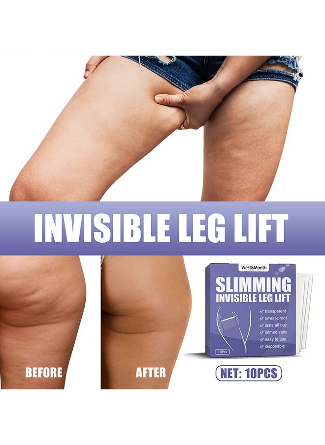 West&Month - 10Pcs Thigh Lift Tape Transparent lifting Adhesive Bandage Patch for Leg Body Sagging Skin Fat Anti Chafing Ultra Thin Inner Paste Waterproof Pad Disposable Shaping Leg Lifting Stickers - Image 1