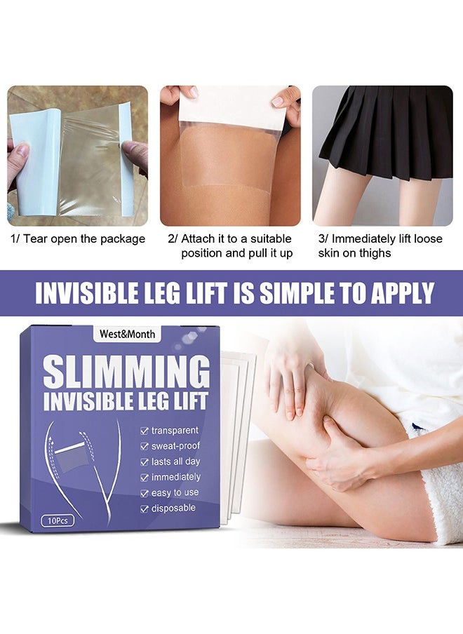 West&Month - 10Pcs Thigh Lift Tape Transparent lifting Adhesive Bandage Patch for Leg Body Sagging Skin Fat Anti Chafing Ultra Thin Inner Paste Waterproof Pad Disposable Shaping Leg Lifting Stickers - Image 1