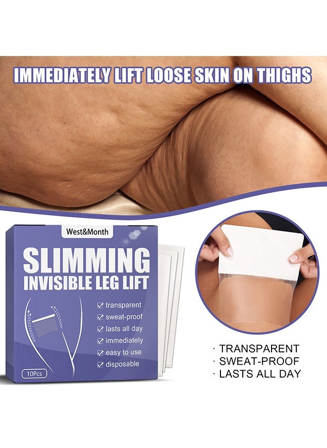 West&Month - 10Pcs Thigh Lift Tape Transparent lifting Adhesive Bandage Patch for Leg Body Sagging Skin Fat Anti Chafing Ultra Thin Inner Paste Waterproof Pad Disposable Shaping Leg Lifting Stickers - Image 1
