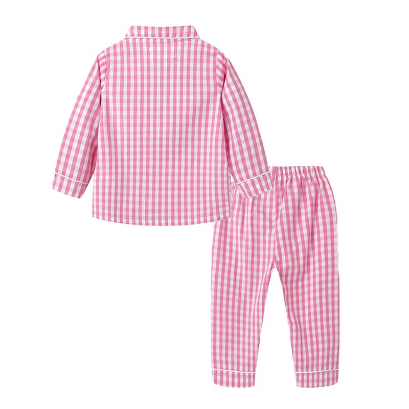 Mud Kingdom Toddler Lounge Set for Girls Clothes Sets Button Down Cute Plaid 100% Cotton Sleepwear Pink 3T - Image 3