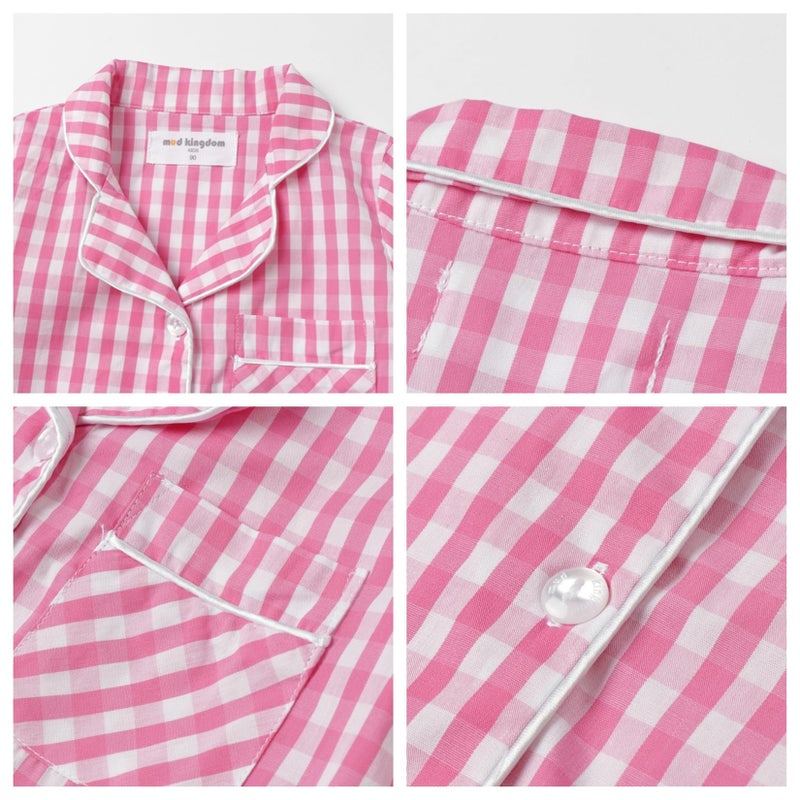 Mud Kingdom Toddler Lounge Set for Girls Clothes Sets Button Down Cute Plaid 100% Cotton Sleepwear Pink 3T - Image 5