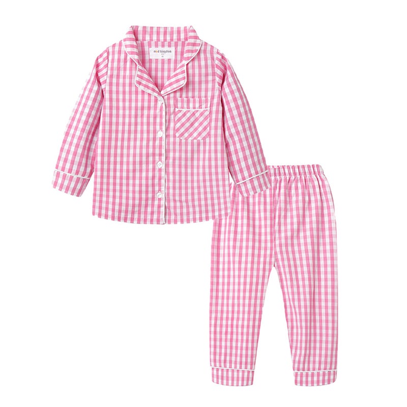 Mud Kingdom Toddler Lounge Set for Girls Clothes Sets Button Down Cute Plaid 100% Cotton Sleepwear Pink 3T - Image 1