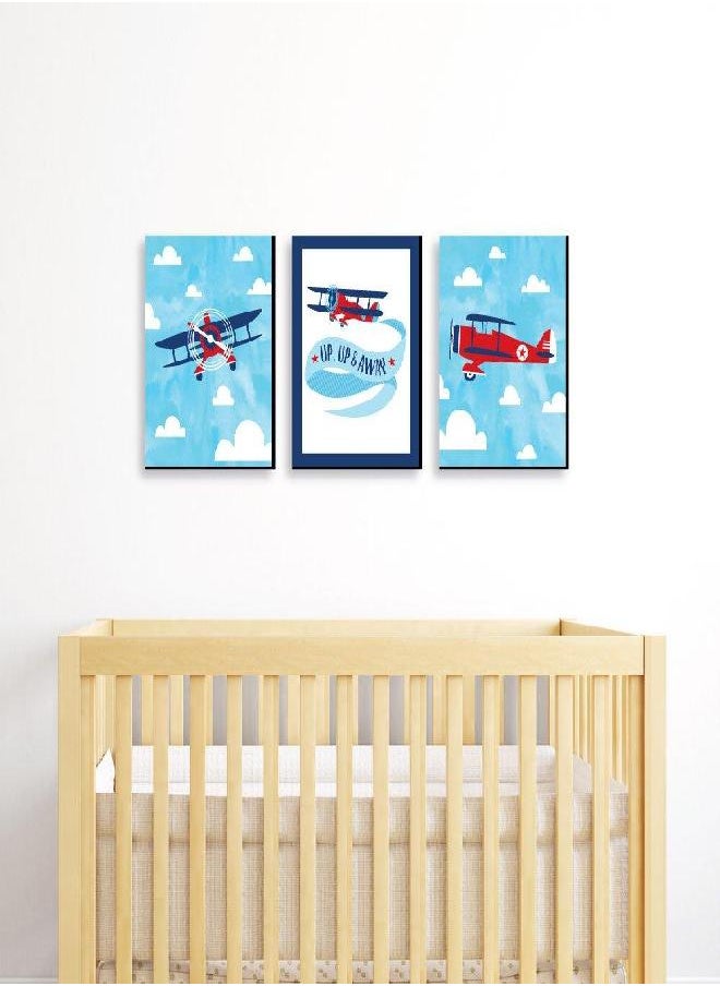 Big Dot of Happiness Big Dot of Happiness Taking Flight - Airplane - Vintage Plane Baby Boy Nursery Wall Art and Kids Room Decorations - Gift Ideas - 7.5 x 10 inches - Set of 3 Prints  - Image 1