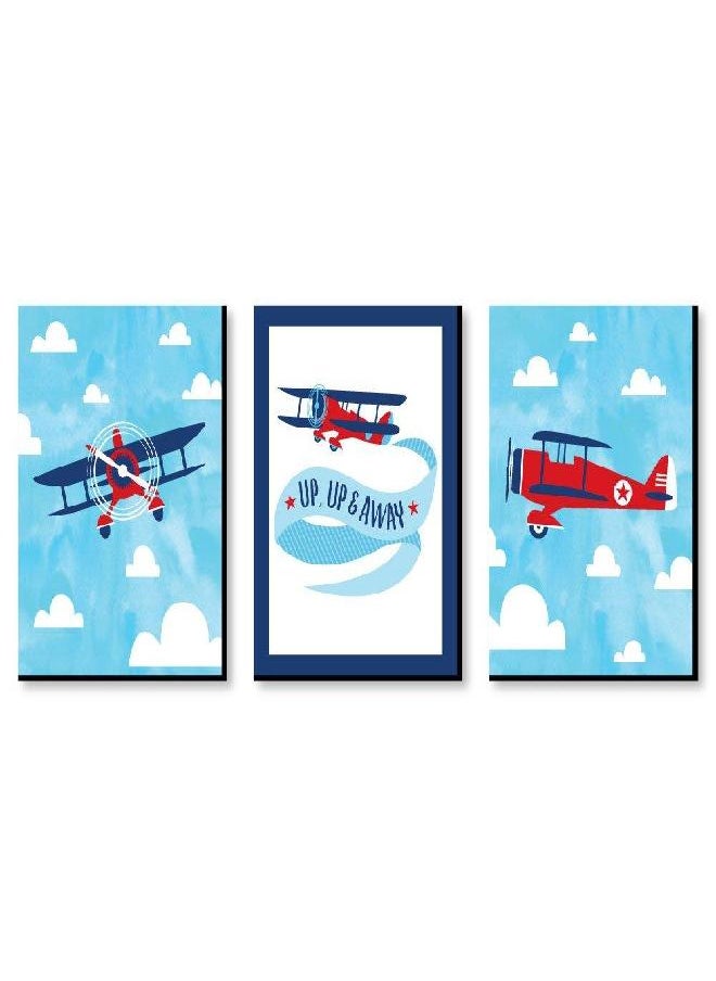 Big Dot of Happiness Big Dot of Happiness Taking Flight - Airplane - Vintage Plane Baby Boy Nursery Wall Art and Kids Room Decorations - Gift Ideas - 7.5 x 10 inches - Set of 3 Prints  - Image 3